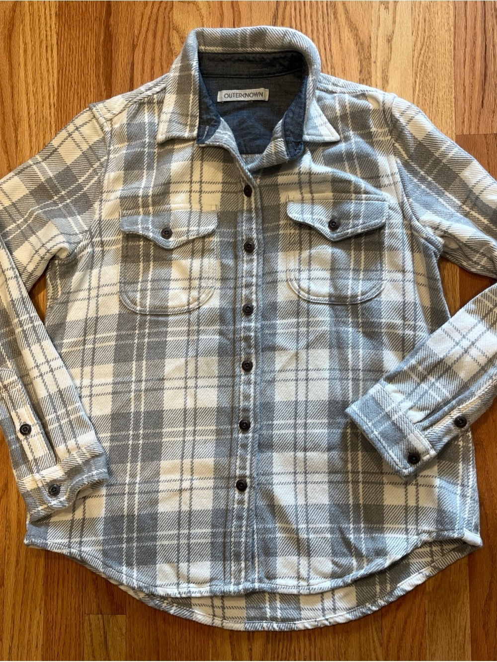 Outerknown Blanket Shirt Women's Size XS/S Gray White Plaid Button Up Flannel
